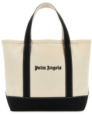 Palm Angels Ivory Canvas Shopping Bag - Black