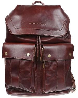 Brunello Cucinelli Leather Backpack With Utility Pockets - Purple