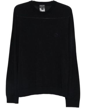 Giorgio Armani Logo Embroidered Wool Sweater - Black