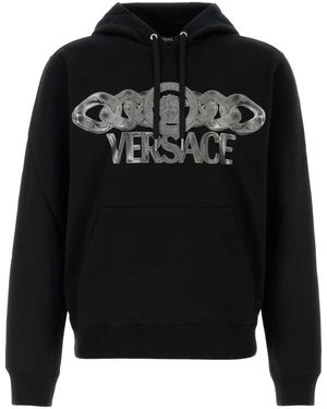 Versace Intricate Logo Print Sweatshirt With Kangaroo Pocket - Black