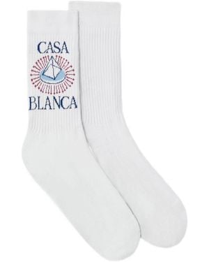 CASABLANCA Celestial Pyramid Logo-Embroidered Ribbed Socks - White