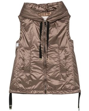 Max Mara Greengo Padded Vest With Rainproof Canvas Hood - Brown