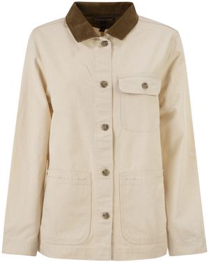 Patagonia Classic Casual Jacket With Ribbed Velvet Collar And Button Placket - Natural