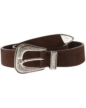 Brunello Cucinelli Suede Leather Belt With Engraved Western Buckle - Brown