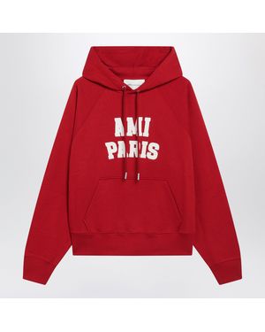 Ami Paris Hooded Sweatshirt With Logo Embroidery - Red