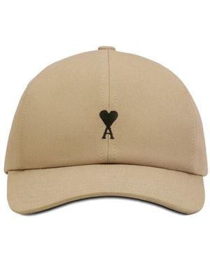 Ami Paris Ami De Coeur Taupe Cotton Cap - Natural