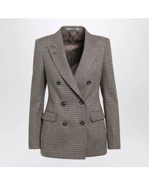 Tagliatore Double-Breasted Tobacco-Colored Jacket With Houndstooth Pattern - Grey