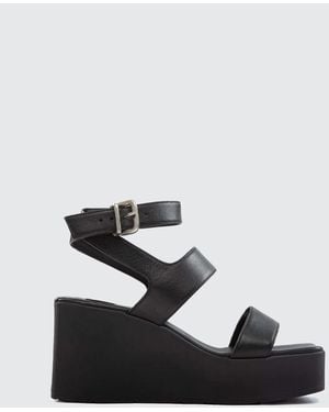 Vic Matié Leather Wedge Sandal - Black