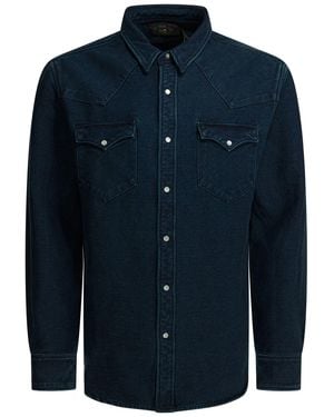 RRL Suede Western Cotton Shirt - Blue