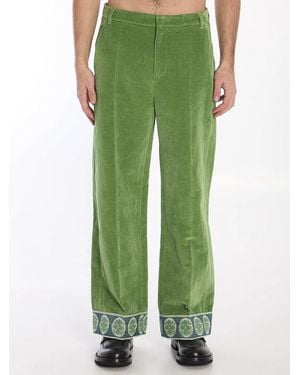 Valentino Garavani Velvet Trousers With Jacquard Hems - Green