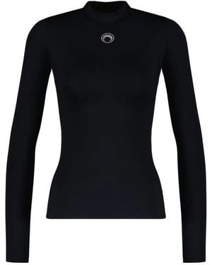 Marine Serre High Neck Moon Crystal Top - Black