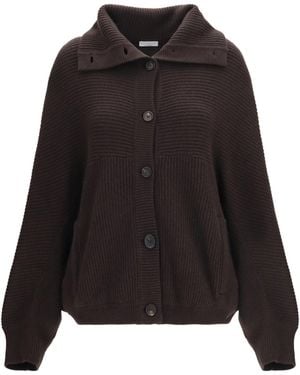 Brunello Cucinelli High Neck Cashmere Cardigan - Black