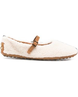 Tod's Buckle-Strap Shearling Ballet Flats - White