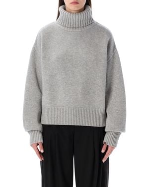 Extreme Cashmere N°434 Crop Xtra Cashmere Turtleneck Sweater - Gray