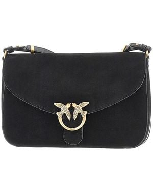 PINKO Suede Leather Medium Love Bag Satchel Bag - Black