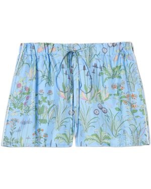 Gucci Printed Silk Twill Shorts - Blue