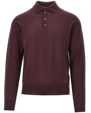 Emporio Armani Fine Knit Polo Jumper - Purple