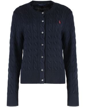 Polo Ralph Lauren Cable-Knit Cotton Crewneck Cardigan - Blue