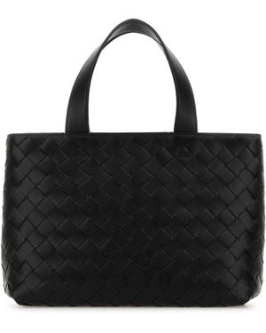 Bottega Veneta Leather Mini Intrecciato Handbag - Black
