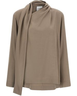 Nude Draped Panel Blouse - Brown