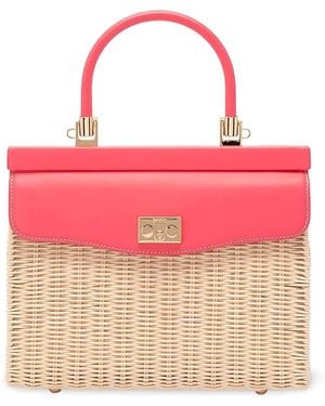 Rodo Wicker And Leather Medium Handbag - Pink