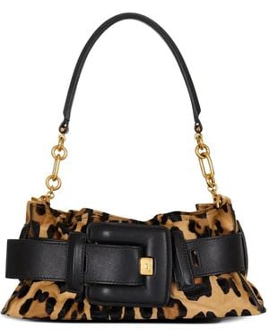 Balmain "Anthem" Mini-Leopard Pony&Calfskin Bag - Black