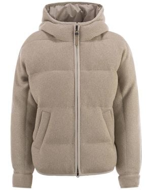 Brunello Cucinelli Sparkling English Coast Cashmere Knit Jacket With Hood And Shiny Zip Pull - Gray