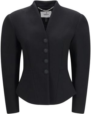Nissa Tailored Wool-Blend V-Neck Jacket - Blue