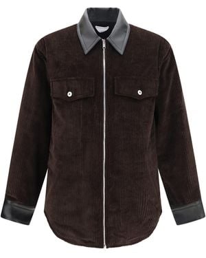 Bottega Veneta Corduroy Jacket With Leather Collar - Black