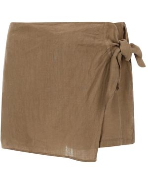 120% Lino Shorts Con Fiocco - Brown