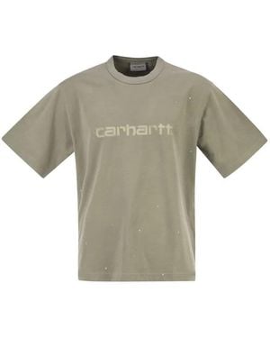 Carhartt Organic Cotton T-Shirt With Spray Effect Logo - Grey