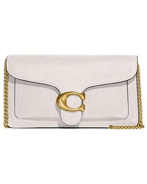 COACH Refined Calf Leather Tabby Chain Clutch With Pave C - Natural