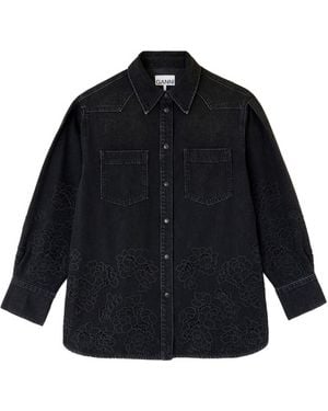 Ganni Cotton Denim Shirt - Black