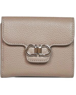 Ferragamo Gancini Grained Leather Compact Wallet - Natural