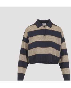 Brunello Cucinelli Sparkling Stripes Cropped Polo Shirt - Blue