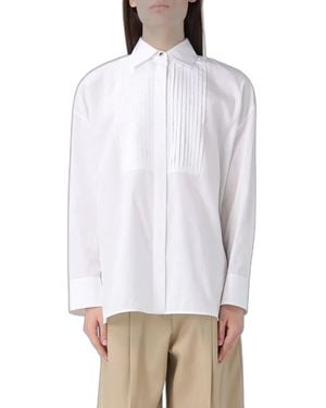 Golden Goose Oversized Cotton Shirt With Pleated Bib And Jewel Buttons - White
