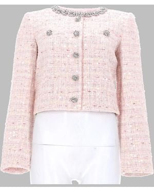 Self-Portrait Giacca Boucle Con Paillettes - Pink
