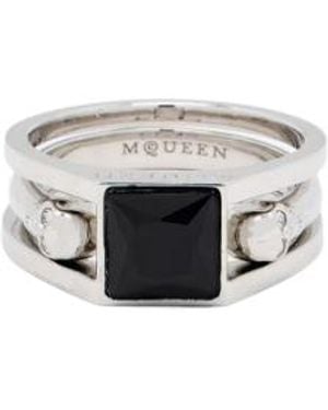 McQueen Tone Skull Detail Ring - Black