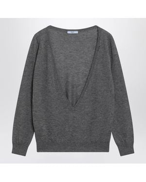 Prada V-Neck Cashmere Sweater - Gray
