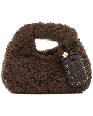 Ganni "Mini Hobo Faux Fur" Small Handbag - Brown