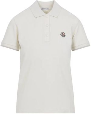 Moncler Logo Cotton Piquet Polo Shirt - White