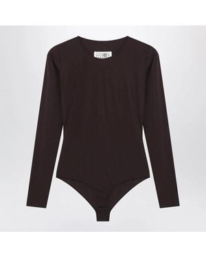 MM6 by Maison Margiela Long-Sleeve Lycra Jersey Bodysuit - Black