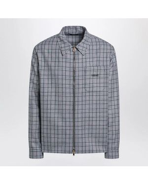 Versace Light Zipup Checked Shirt - Blue