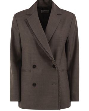 Antonelli Double-Breasted Blazer With Fringed Detail - Black