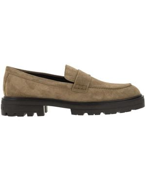 Hogan H673 Suede Moccasin With Carrarmato Bottom - Natural