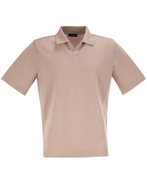 Herno Cotton Jersey Polo Shirt With Open Collar - Pink
