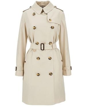 Burberry Gabardine Medium Kensington Trench Coat - Natural