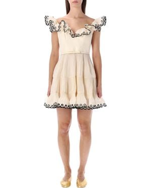 Zimmermann Embroidered Frilled Mini Dress - Natural