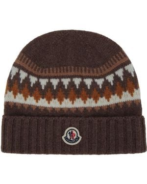 Moncler Mini Logo Knit Hat For Kids - Brown