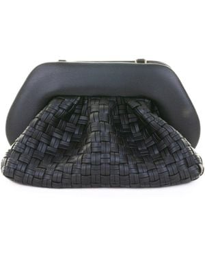THEMOIRÈ Tia Clutch Bag With Woven Straw Motif And Shoulder Strap - Black